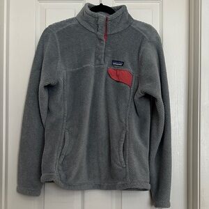 Patagonia Gray Microfleece Pullover with Coral Accent Pocket